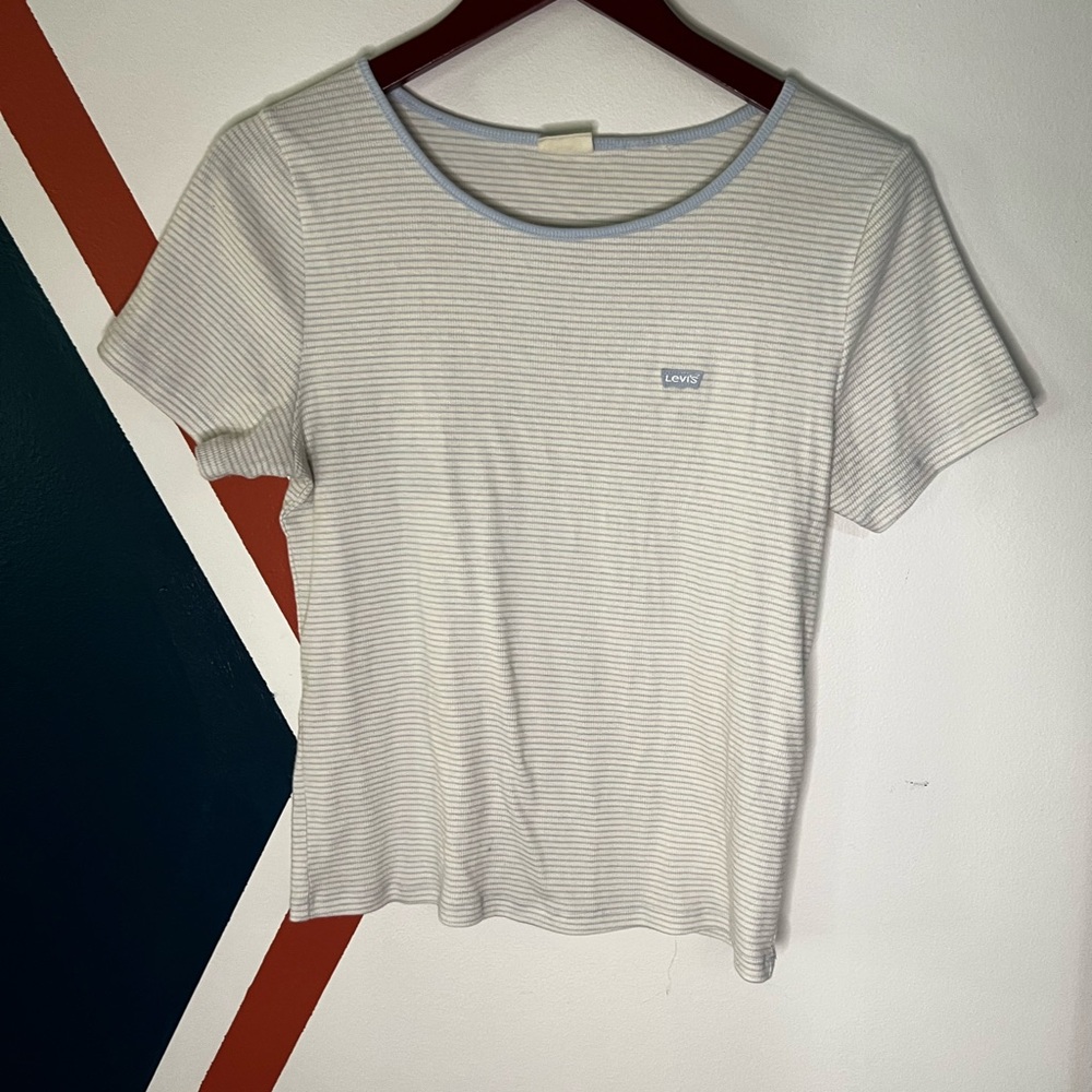 Levi's Women's Light Blue Striped Short-Sleeve Tee Baby Tee